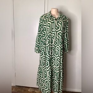 Zara Green and White Long Sleeve Dress